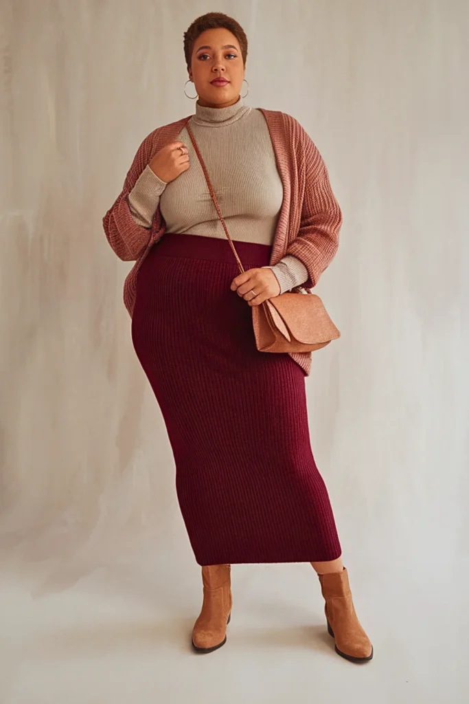 Plus Size Autumn Knit Maxi Skirt Outfit