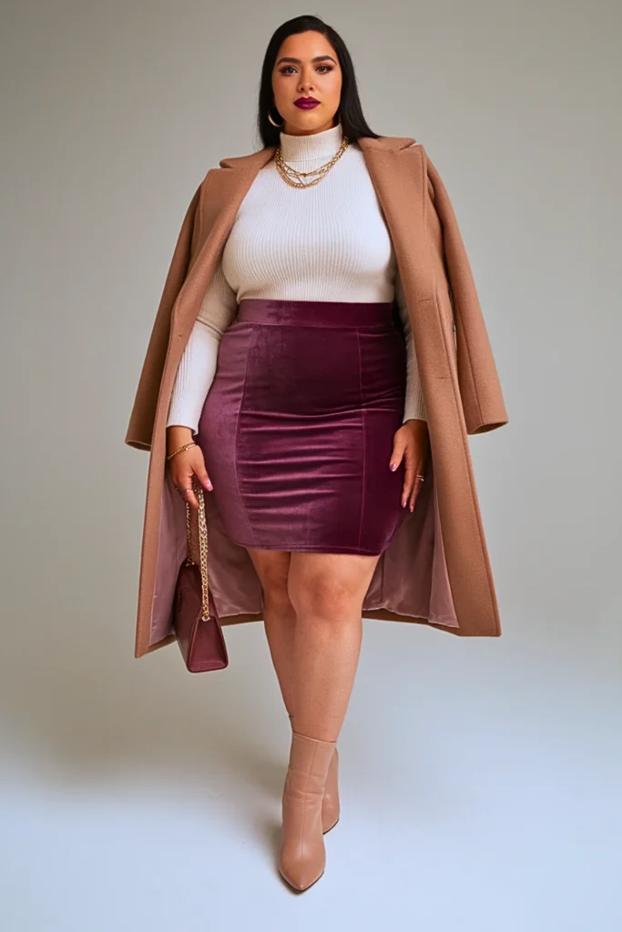 Plus Size Autumn Velour Skirt Outfit