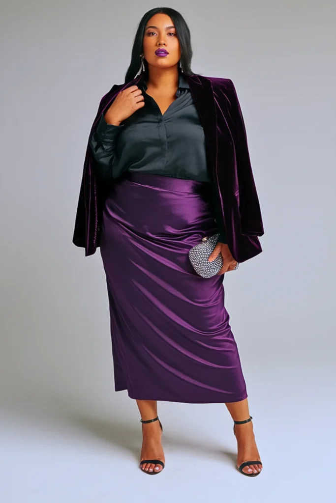 Plus Size Autumn Satin Bias-Cut Skirt Outfit