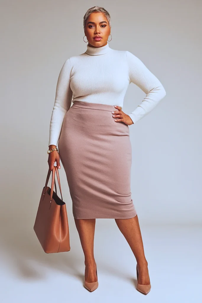 Plus Size Autumn Knit Pencil Skirt Outfit