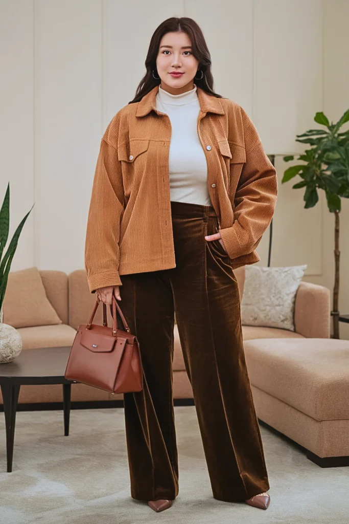 Plus Size Korean Corduroy Jacket Autumn Outfit