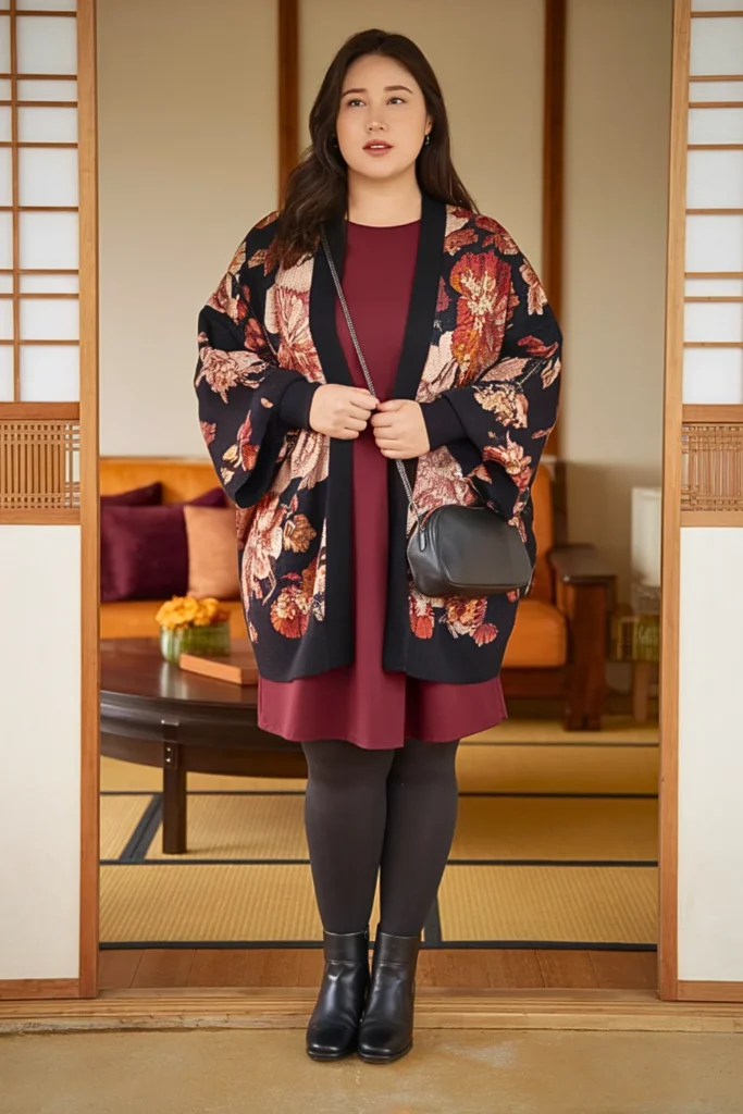 Plus Size Korean Kimono Cardigan Autumn Outfit