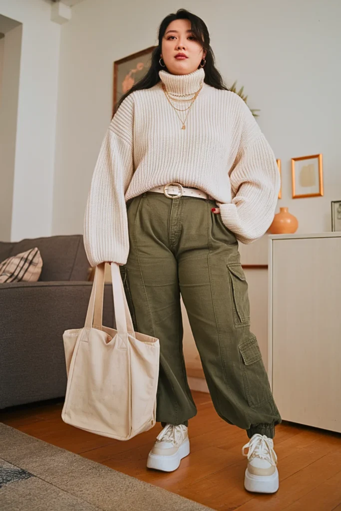 Plus Size Korean Turtleneck Sweater Autumn Outfit