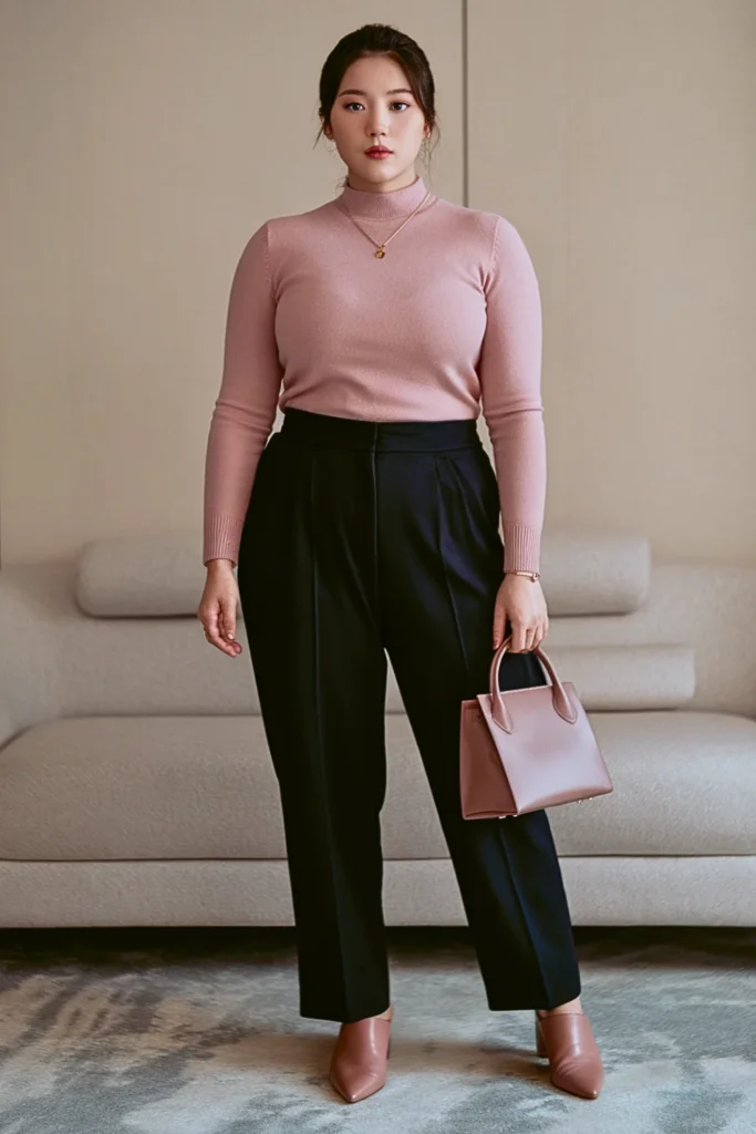 Plus Size Korean Mock Neck Sweater Autumn Outfit