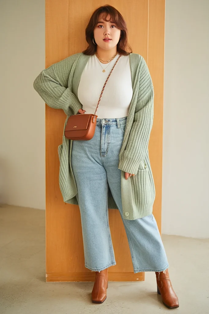 Plus Size Korean Wrap Cardigan Autumn Outfit