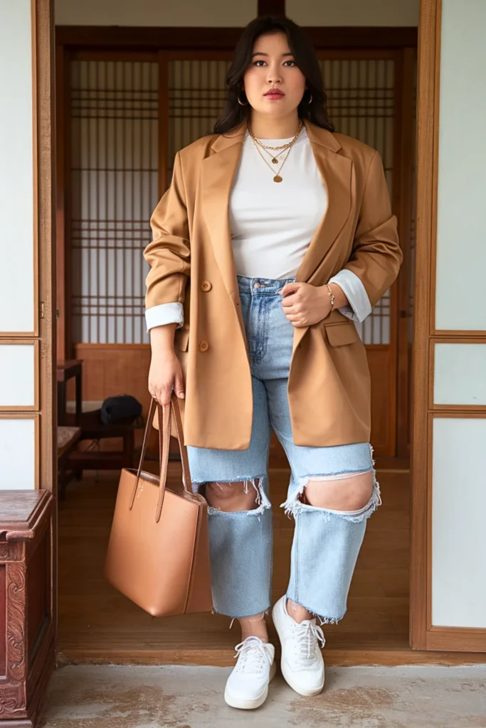 Plus Size Korean Blazer Casual Autumn Outfit