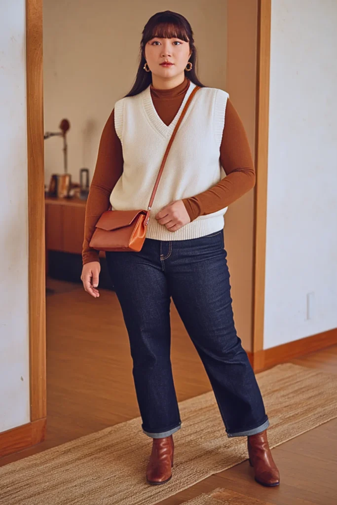 Plus Size Korean Knit Vest Autumn Outfit