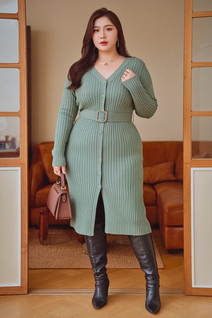 Plus Size Korean Cardigan Dress Autumn Outfit