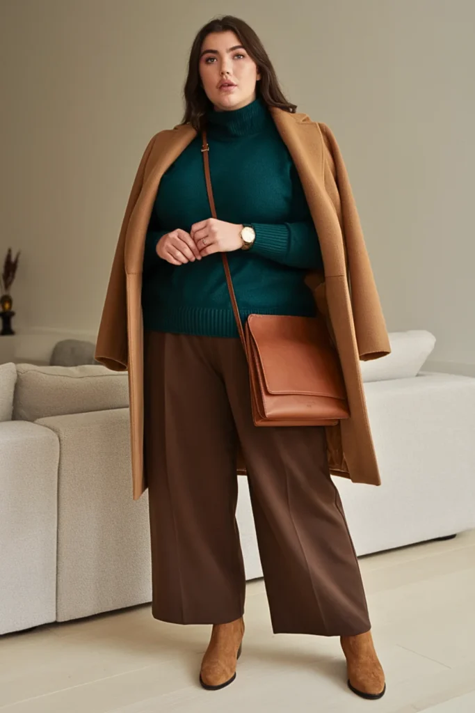 Plus Size Forest Green Turtleneck Autumn Outfit