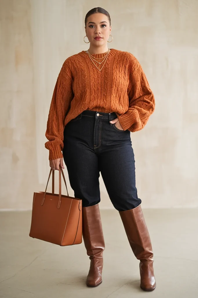 Plus Size Burnt Orange Sweater Autumn Outfit
