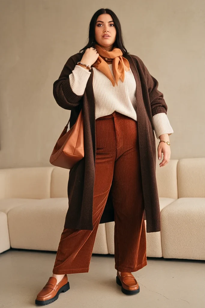 Plus Size Rust Corduroy Pants Autumn Outfit