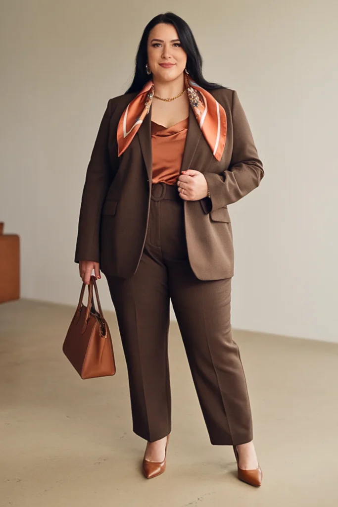 Plus Size Chocolate Brown Suit Autumn Outfit