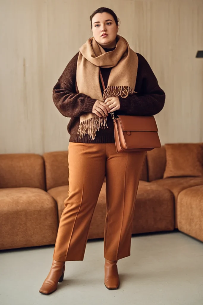 Plus Size Deep Brown Sweater Autumn Outfit