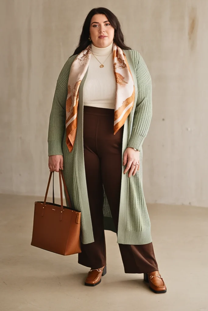 Plus Size Sage Green Cardigan Autumn Outfit