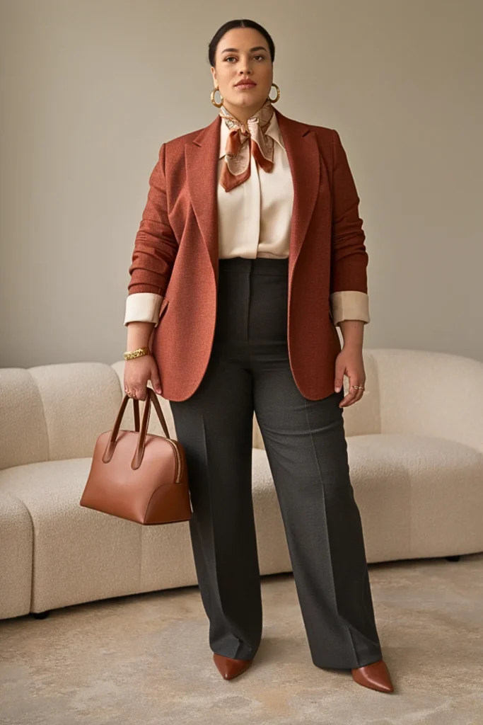 Plus Size Rust Blazer Autumn Outfit