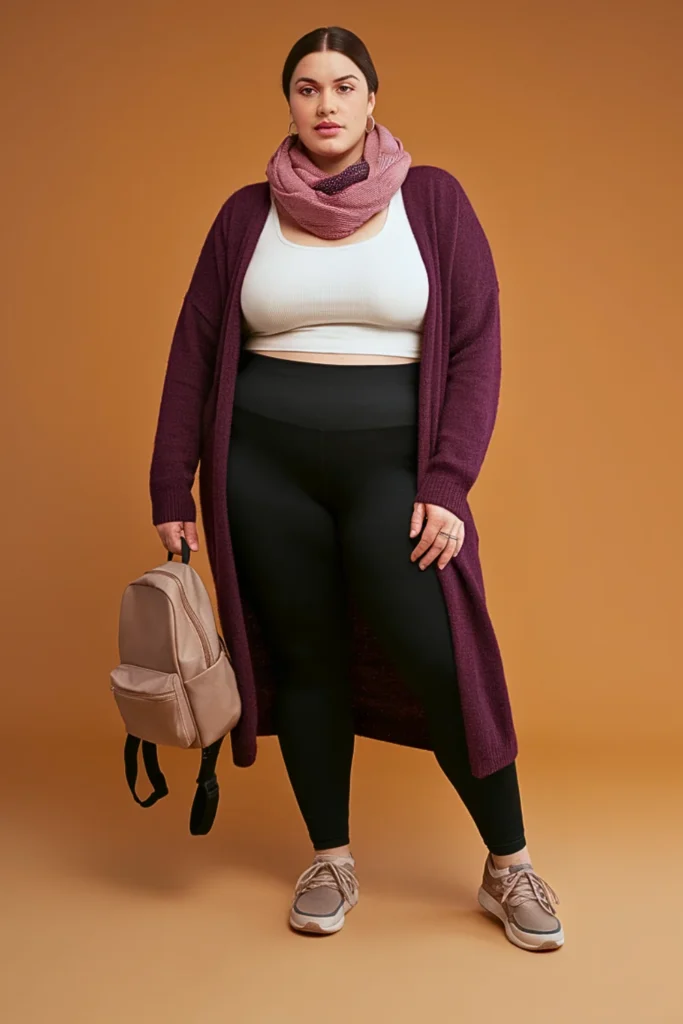 Plus Size Wool Blend Cardigan and Leggings Autumn Outfit