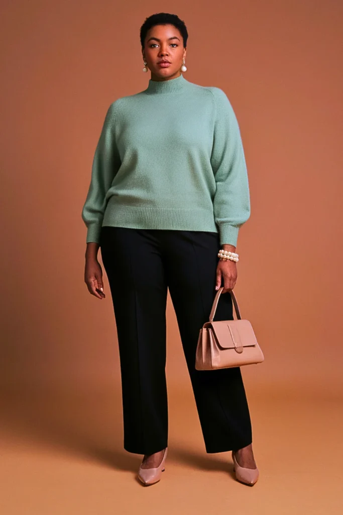 Plus Size Cashmere-Blend Pullover and Ponte Pants Autumn Outfit