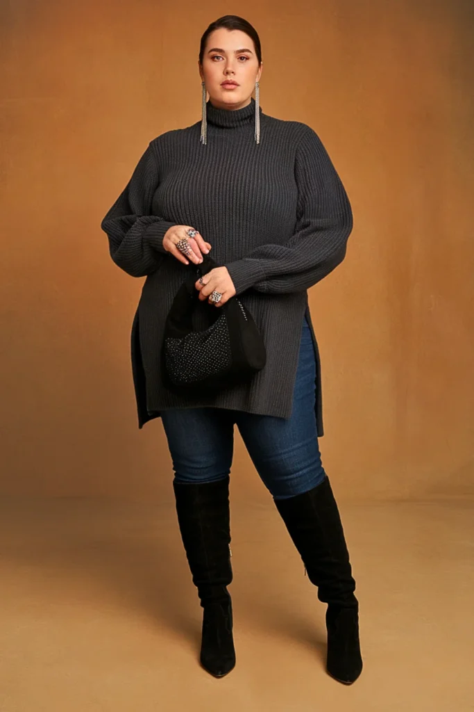 Plus Size Tunic Sweater and Skinny Jeans Autumn Outfit