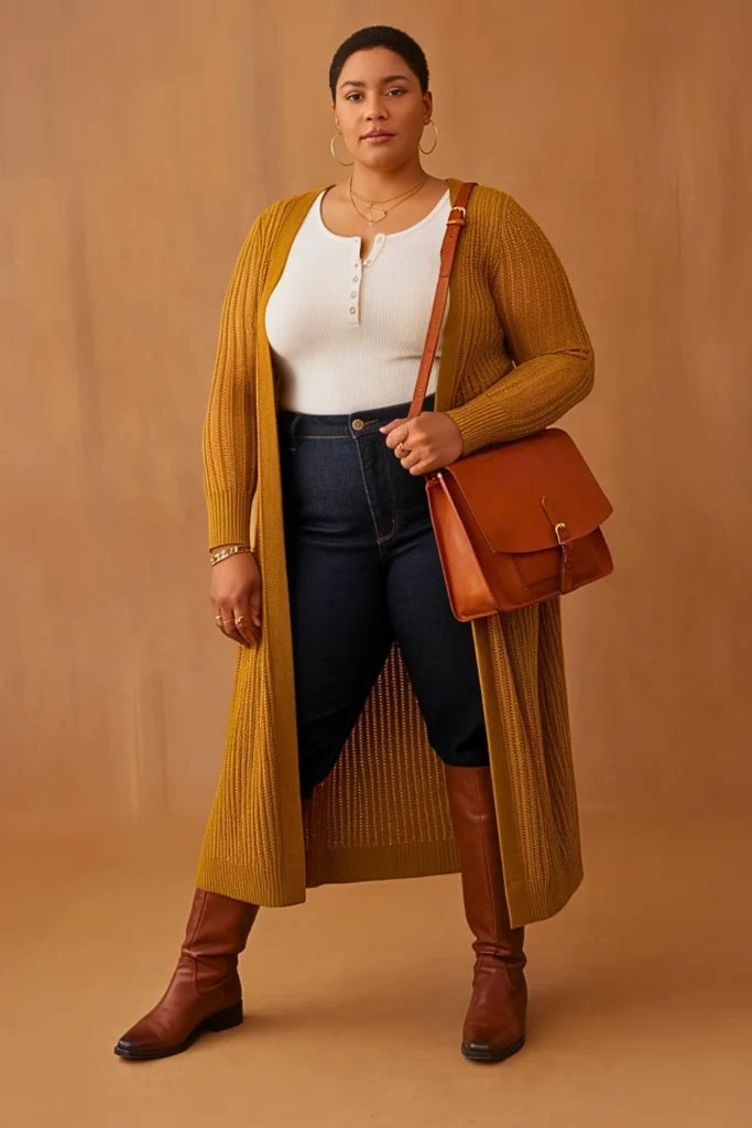 Plus Size Casual Cardigan and Henley Shirt Autumn Outfit