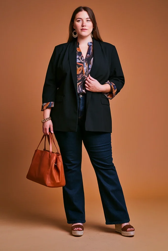 Plus Size Casual Knit Blazer and Skinny Jeans Autumn Outfit