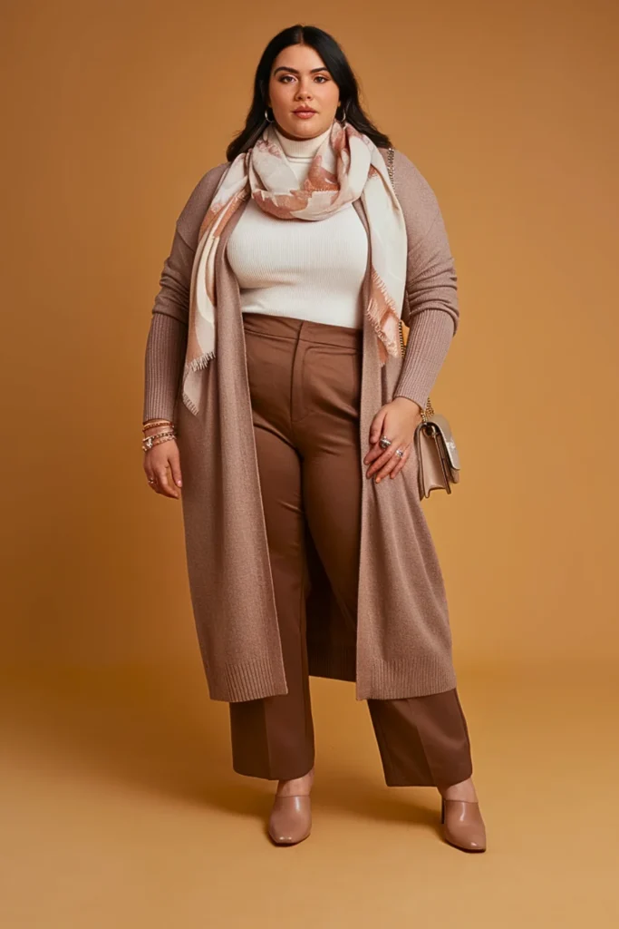 Plus Size Casual Cowl Neck Sweater and Skinny Pants Autumn Outfit