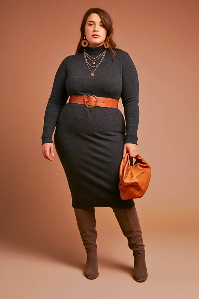 Plus Size Casual Long Sleeve Bodysuit and High Waisted Jeans Autumn Outfit