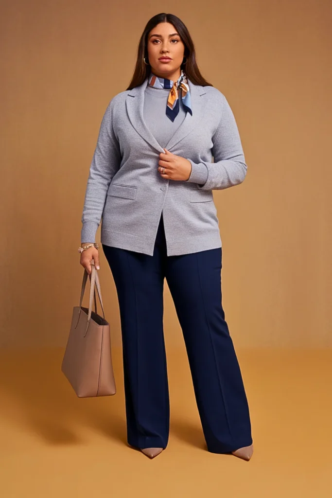 Plus Size Sweater Blazer and Bootcut Trousers Autumn Outfit