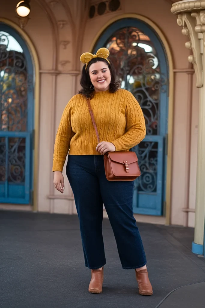 1. Plus Size Fall Belle Inspired Yellow Sweater Disney Outfit