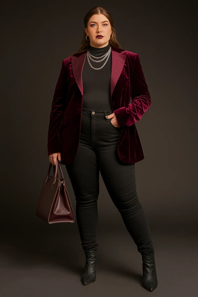 Plus Size Goth Velvet Blazer Victorian Fall Outfit