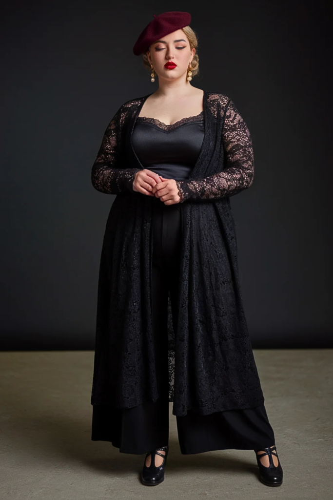 Plus Size Goth Lace Cardigan Victorian Fall Outfit