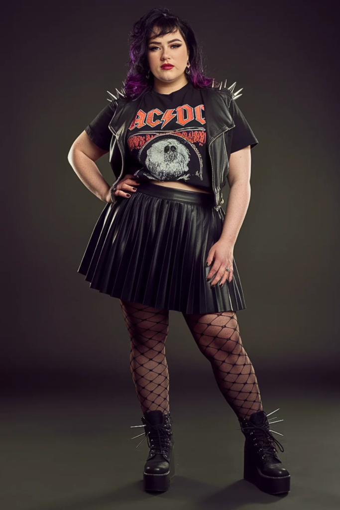 Plus Size Goth Pleated Skirt Punk Fall Outfit