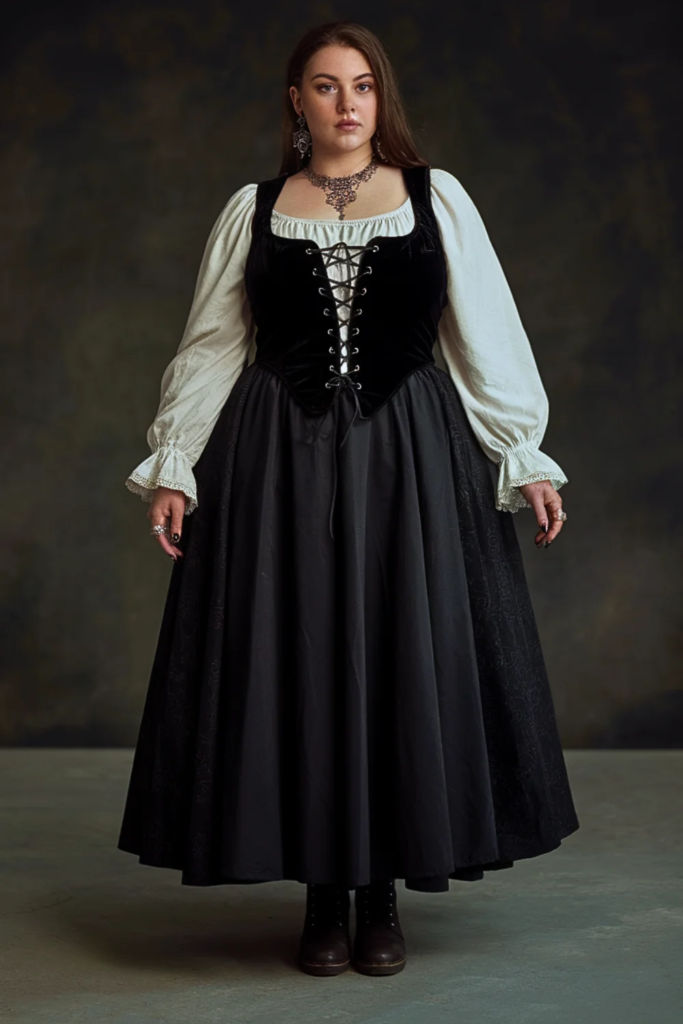 Plus Size Goth Lace-Up Bodice Victorian Fall Outfit