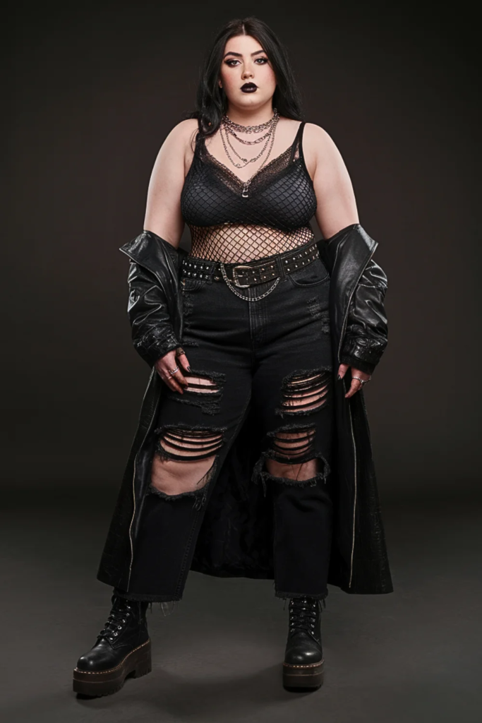 Plus Size Goth Fishnet Top Punk Fall Outfit
