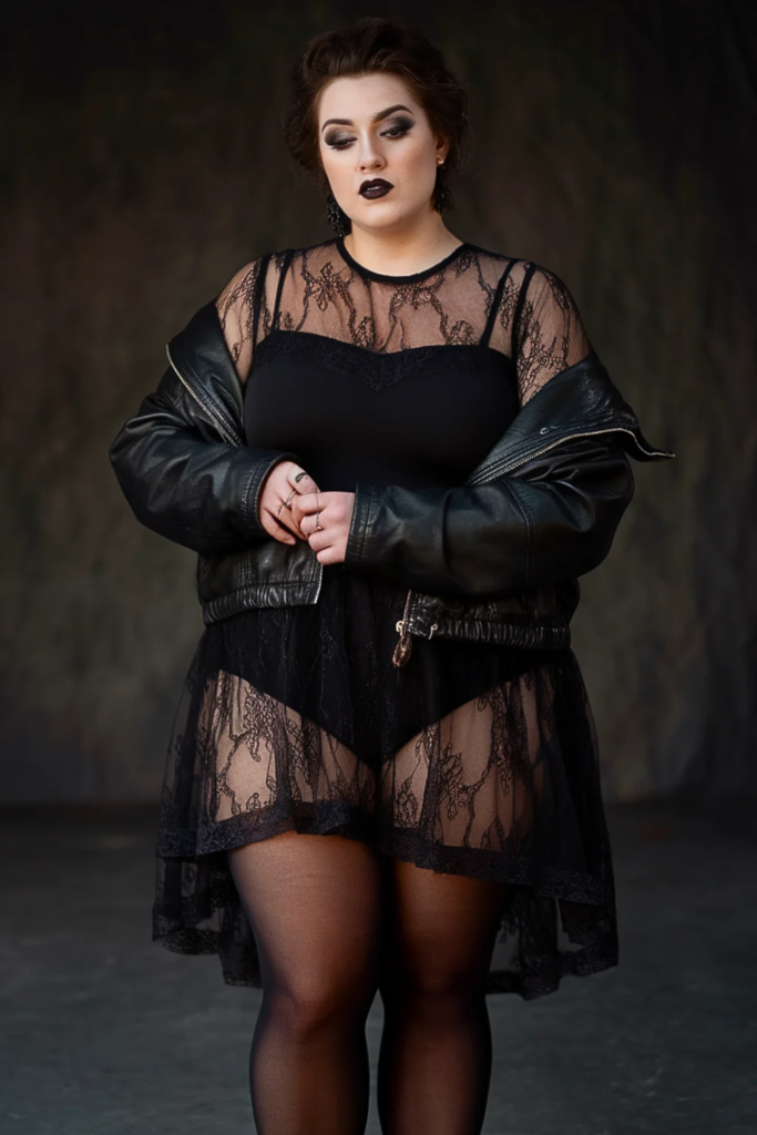 Plus Size Goth Sheer Overlay Dark Fall Outfit