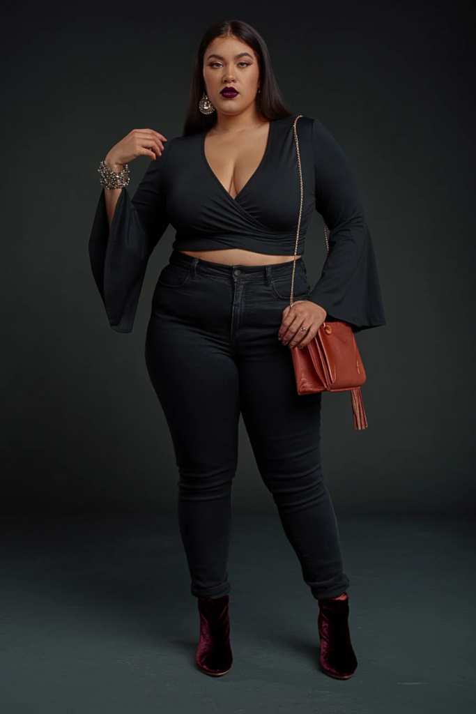 Plus Size Goth Wrap Top Dark Fall Outfit