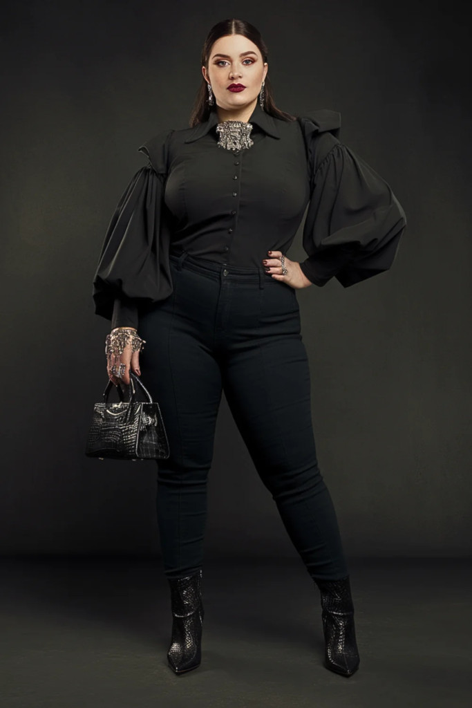 Plus Size Goth Balloon Sleeve Blouse Victorian Fall Outfit