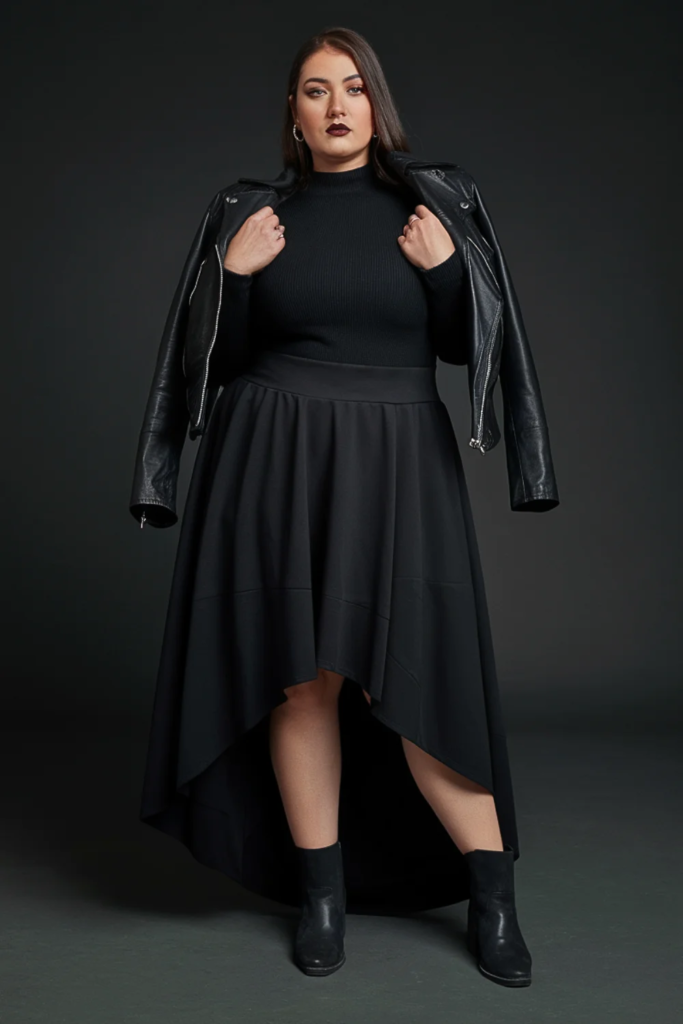 Plus Size Goth High-Low Skirt Dark Fall Outfit