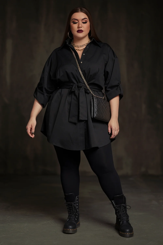 Plus Size Goth Button-Up Shirt Alternative Fall Outfit