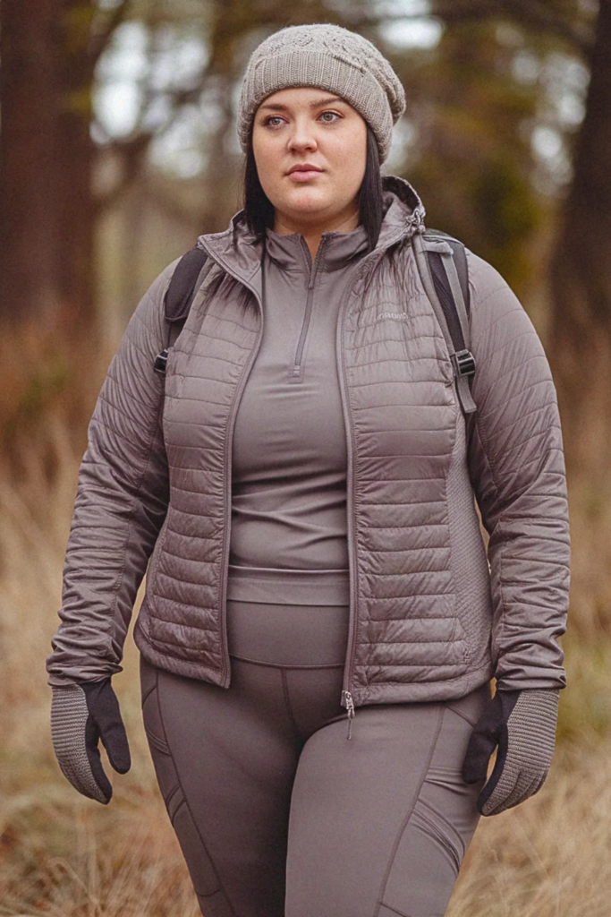 Plus Size Fall Quilted Jacket with Hiking Tights Hiking Outfit