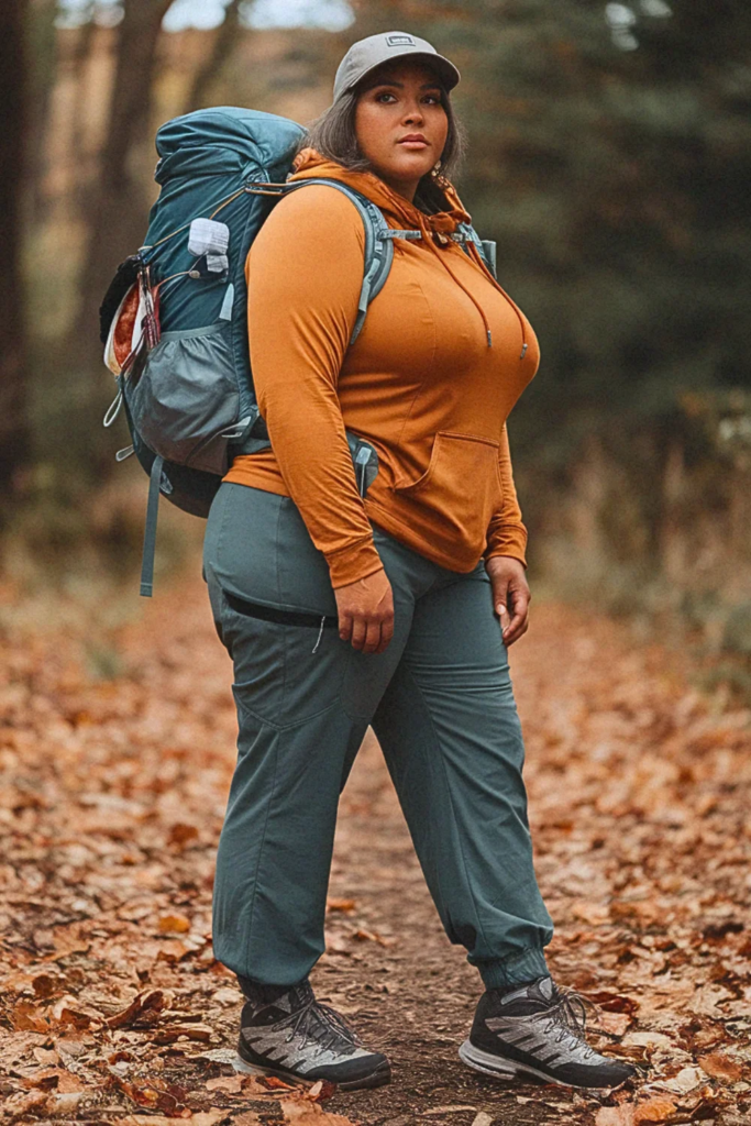 Plus Size Fall Hoodie with Convertible Hiking Pants Hiking Outfit