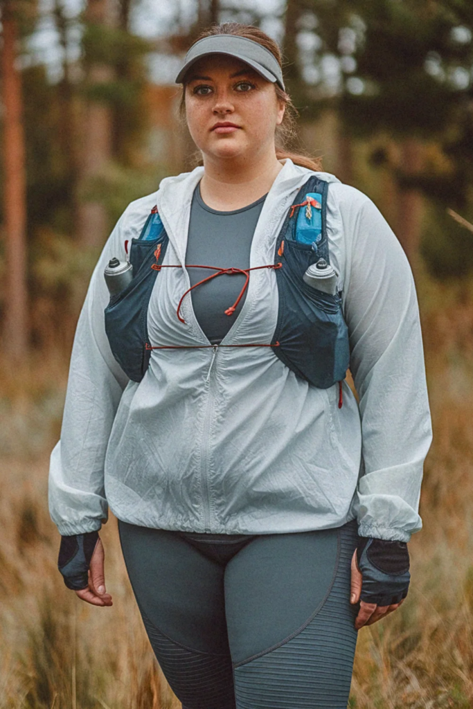 Plus Size Fall Windbreaker with Compression Tights Hiking Outfit