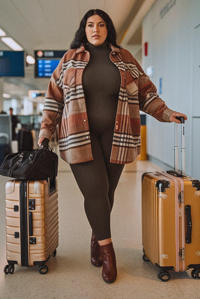 Plus Size Fall Shacket and Thermal Legging Travel Outfit