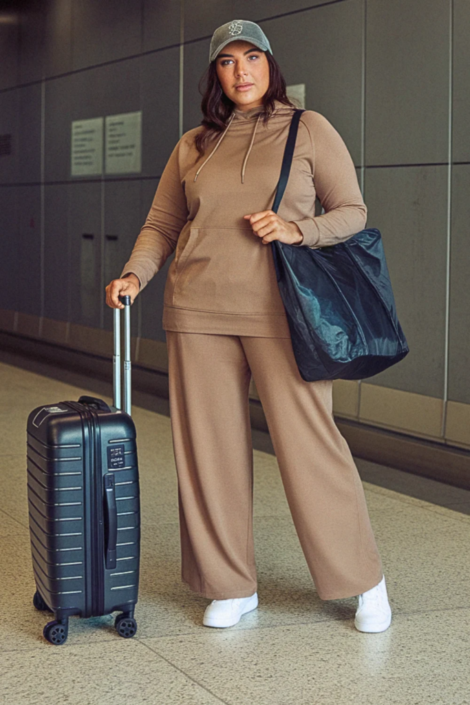 Plus Size Fall Hoodie and Wide-Leg Trouser Travel Outfit
