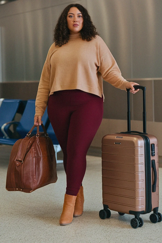 Plus Size Fall Pullover and Ponte Legging Travel Outfit