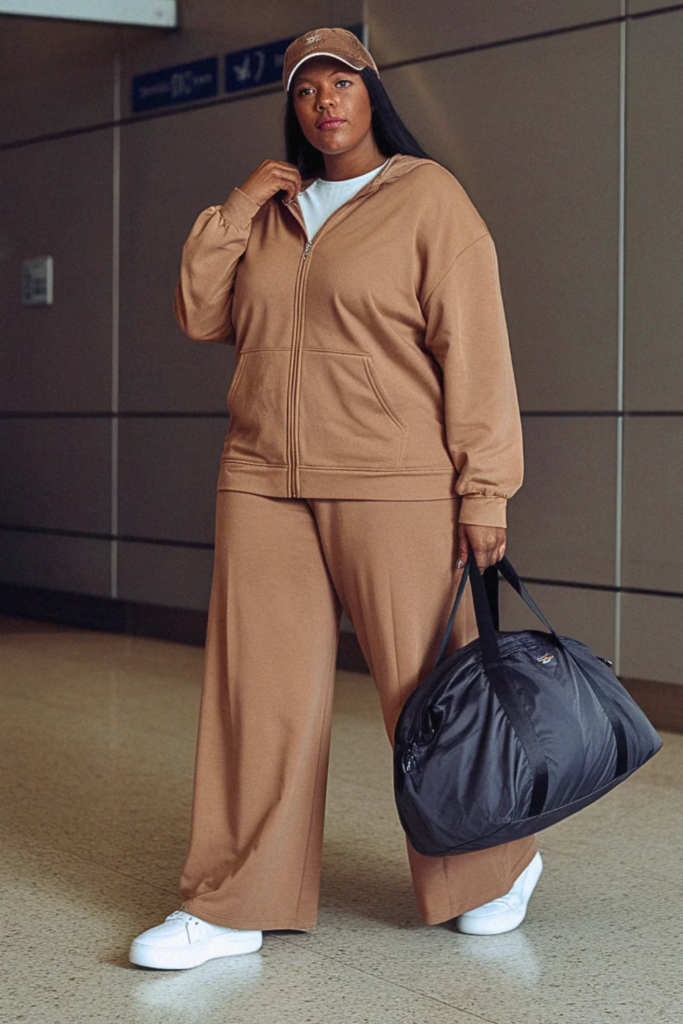Plus Size Fall Zip-Up Hoodie and Palazzo Pant Travel Outfit