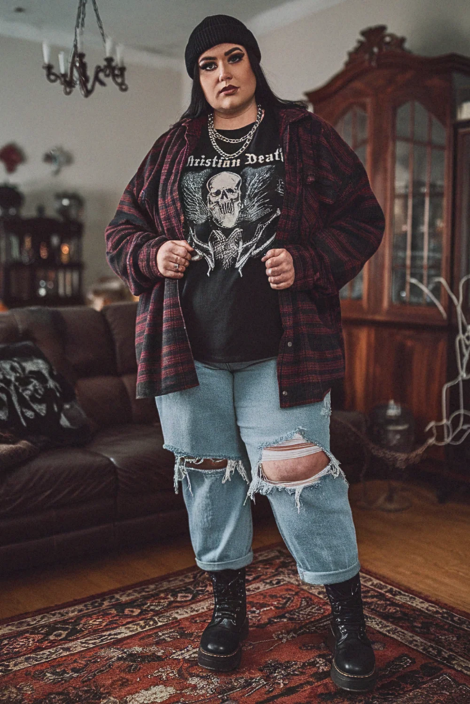Plus Size Grunge Flannel Layered Fall Outfit