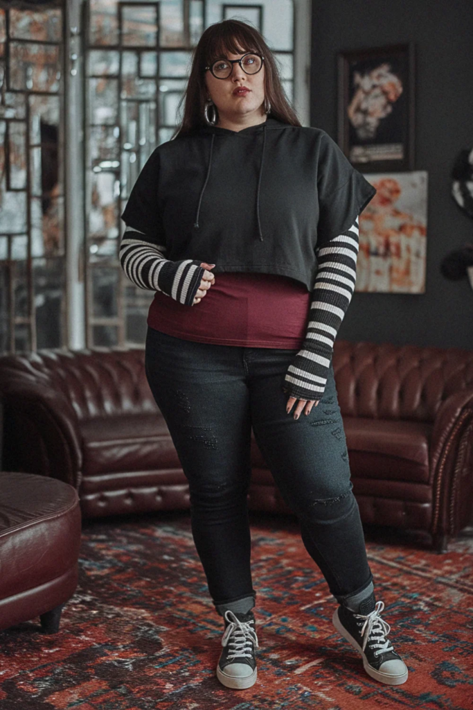 Plus Size Emo Hoodie Layered Fall Outfit