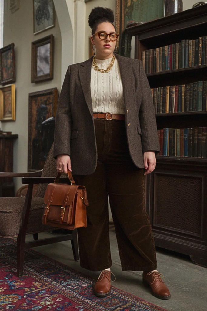 Plus Size Dark Academia Blazer Fall Outfit