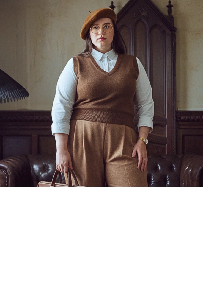 Plus Size Dark Academia Vest Fall Outfit