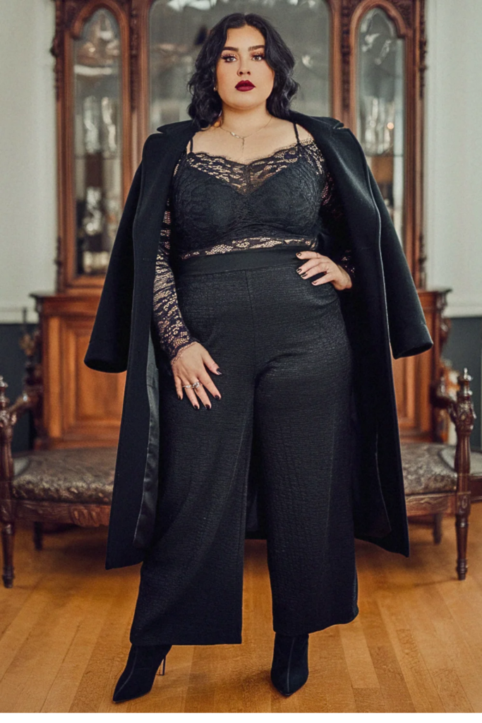 Plus Size Gothic Lace Top Fall Outfit